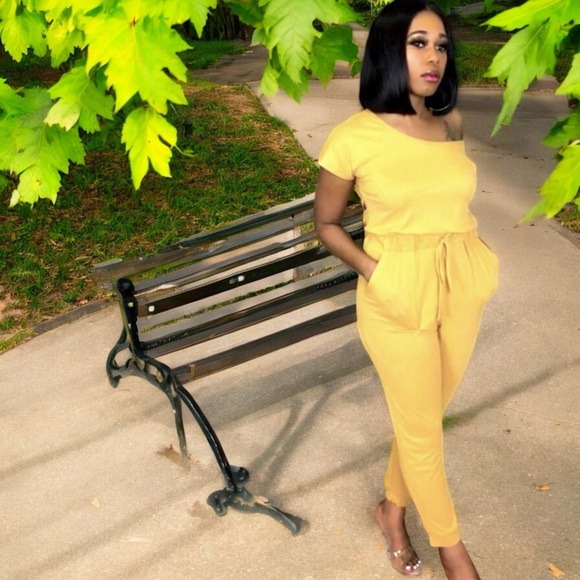 Super Comfy Capella Mustard Ladies Two-Way Shoulder Drawstring Jumpsuit - Picture 6 of 16